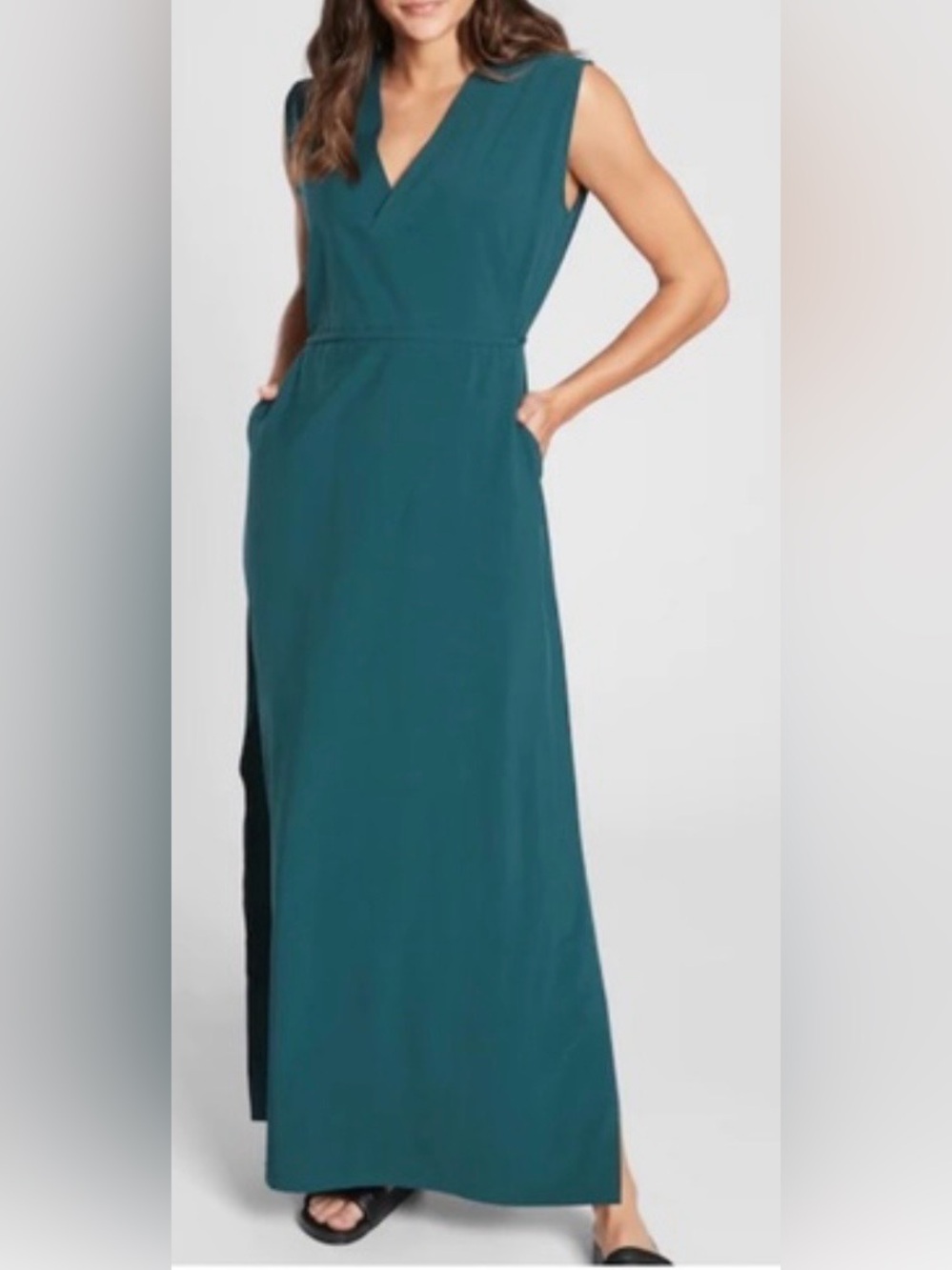 Athleta Oceanic Teal Sleeveless Maxi Dress with Side Slit